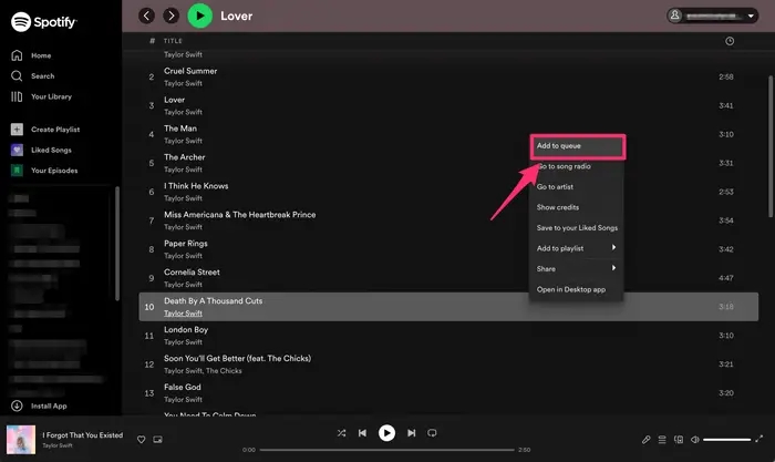 add songs to queue | Clear Queue on Spotify