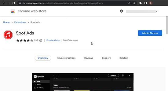 open Chrome Store | Spotify Ad Blockers