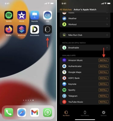 navigate to Available Apps | Download and Play Amazon Music on Apple Watch