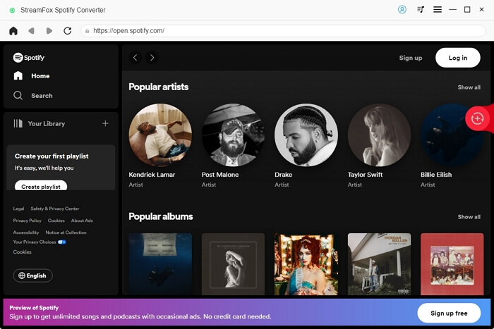 input Spotify free profile StreamFox | Spotify Downloader Chrome Extensions