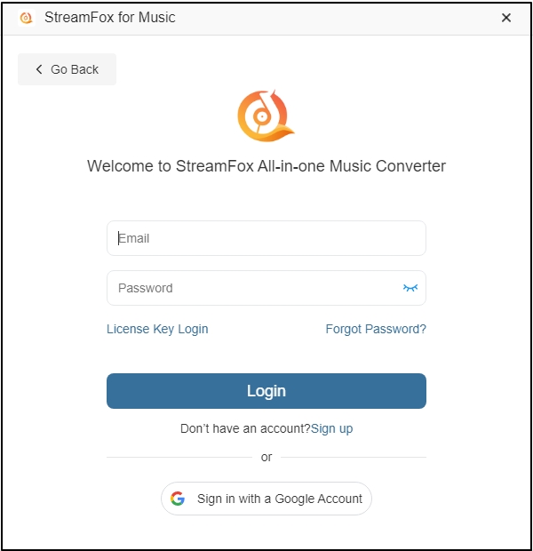 login StreamFox for Music | StreamFox All in One Converter User Guide