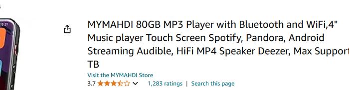 MYMAHDI 80GB MP3 Player Amazon Store Ratings | MP3 Players with the Spotify App