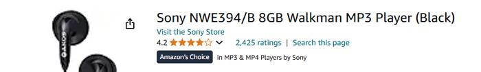 Sony Walkman E394 Amazon Store Ratings | MP3 Players with the Spotify App