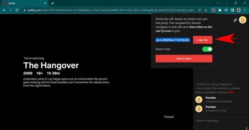 Copy the link | netflix watch party