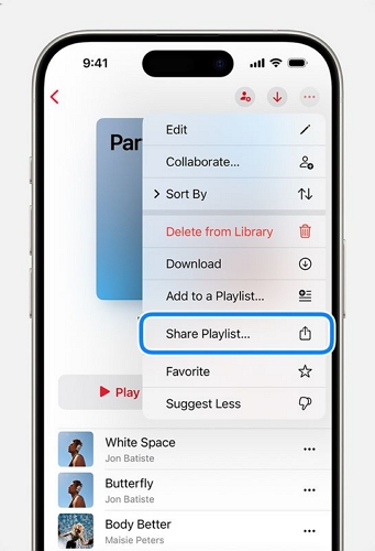 tap Share Playlist | Share Apple Music Library