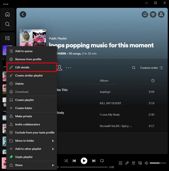 right click Spotify playlist | Edit Playlists on Spotify