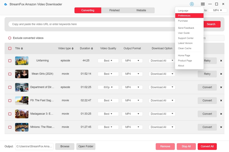 manage preferences and settings | streamfox amazon video downloader user guide
