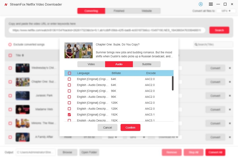 switch to the audio tab | streamfox netflix video downloader user guide