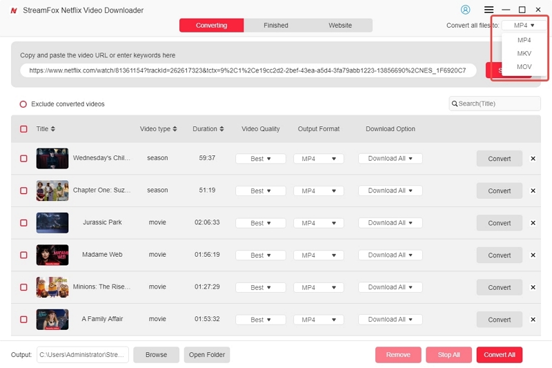 select the output format | how to screen record netflix