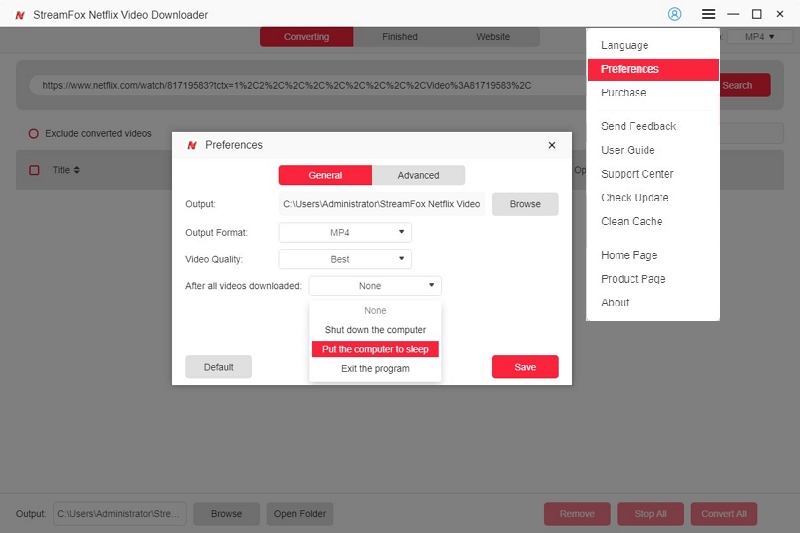 adjust output format | streamfox netflix video downloader user guide