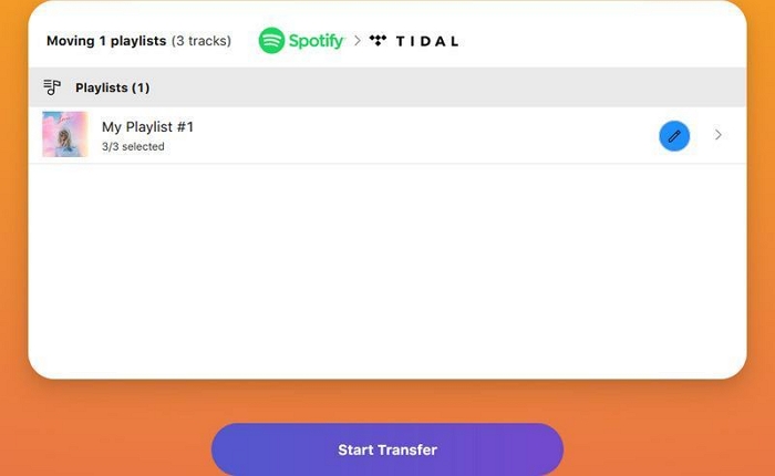 click Start Transfer | Transfer Spotify Songs or Playlists to Tidal